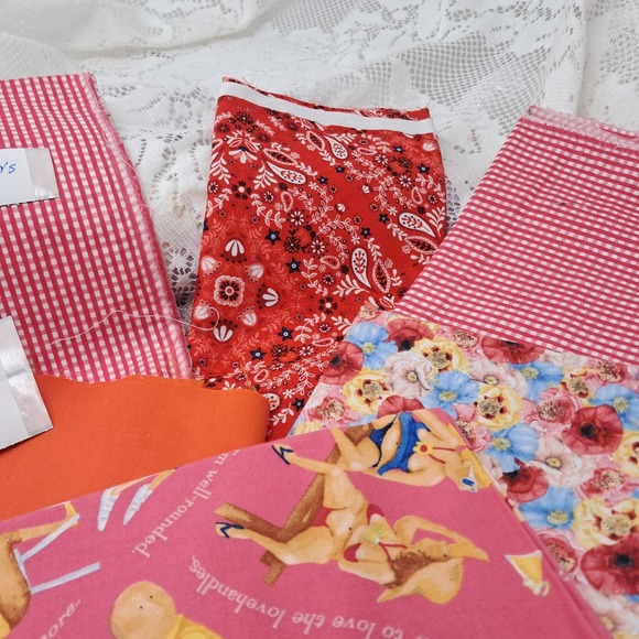 Other - Fat Quarters Fabric Bundle Red Gingham Novelty Prints‎ Sewing Quilting